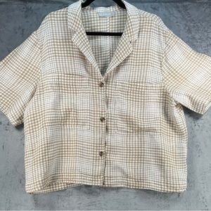 Everlane The Linen Workwear Shirt Blouse Womens Size XL Plaid Boxy Fit